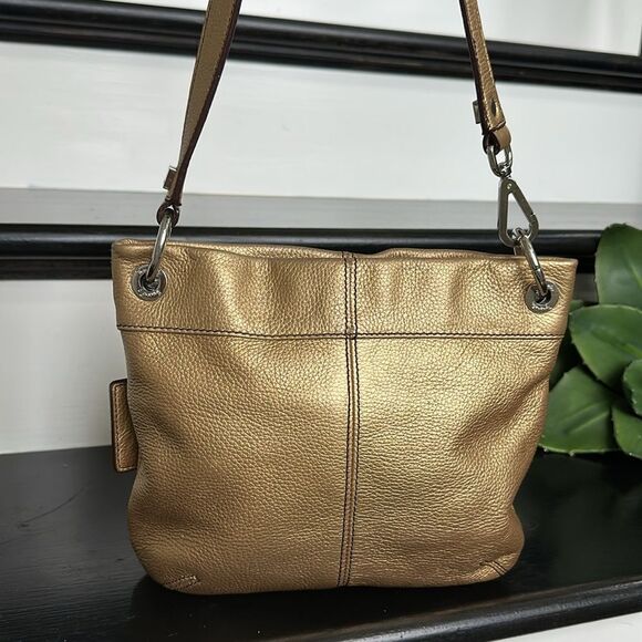 Tignanello Metallic Gold Leather Crossbody Purse | Soft Pebbled Shoulder Bag - Picture 4 of 13